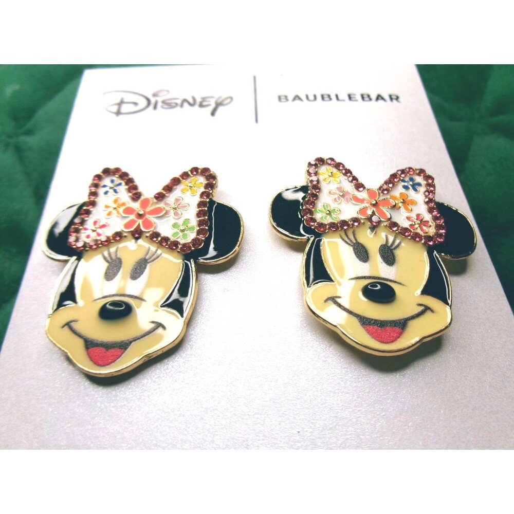 NEW Disney X BaubleBar Minnie Mouse Rhinestone & Flower Bow Earrings